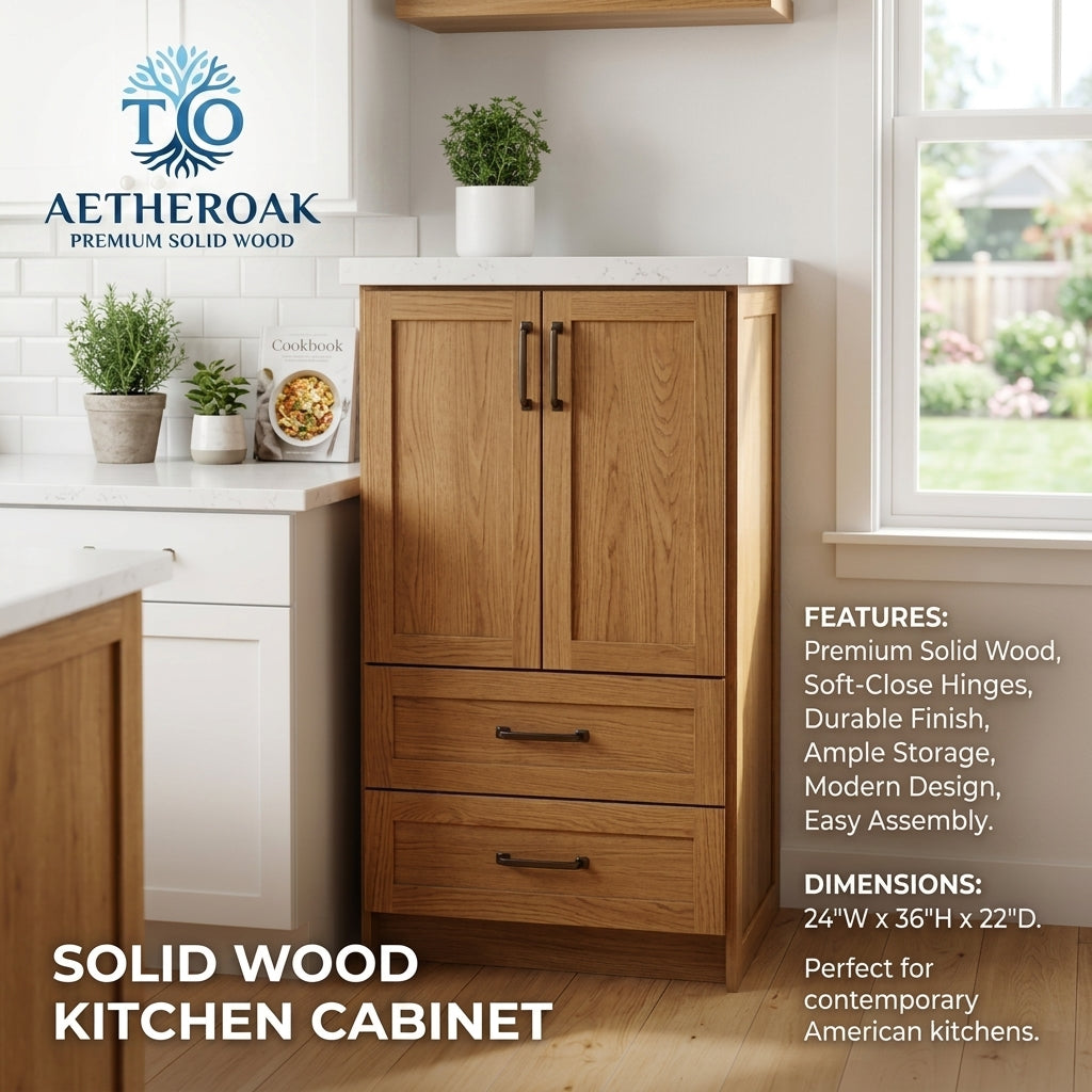 AETHEROAK™ Hearthline Solid Wood Kitchen Storage Cabinet