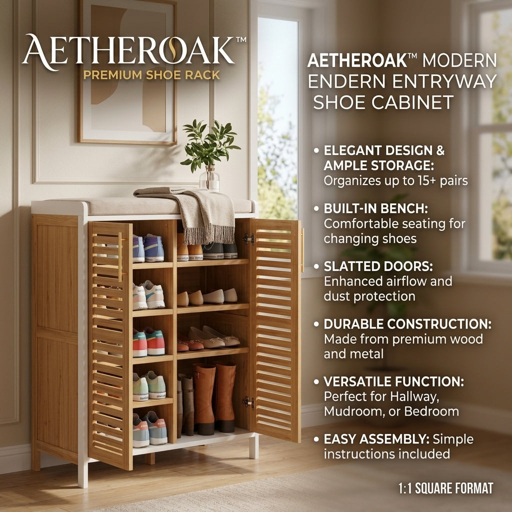 AETHEROAK™ HavenLift Entryway Shoe Cabinet with Cushioned Bench
