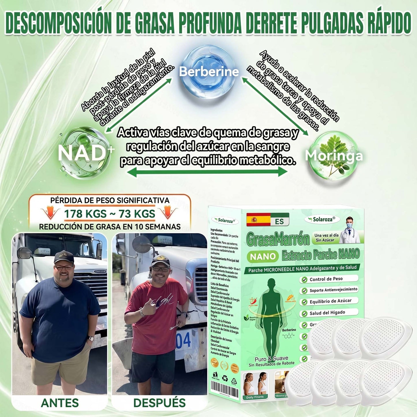 ❄️Tienda oficial | 🍋Solaroza® Moringa & Berberine 10-IN-1 Advanced Nano Microneedle 1 Patch (una vez al día, cambios visibles en 7 días) ✅ obesidad, Diabetes, Apnea del sueño, y problemas articulares